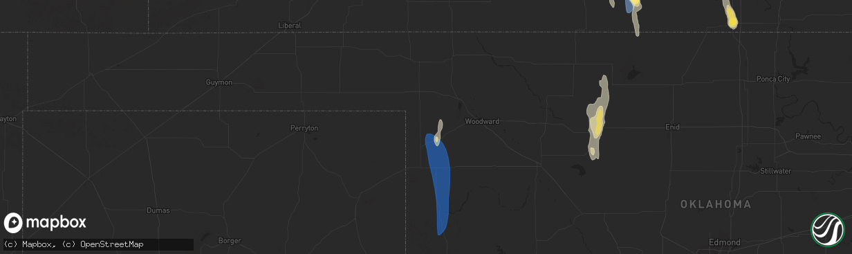 Hail map in Gage, OK on September 1, 2025