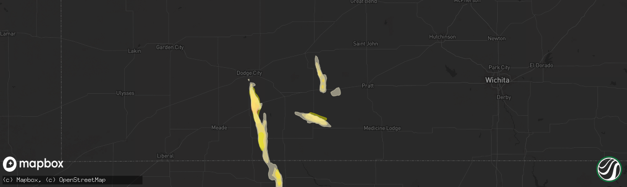 Hail map in Greensburg, KS on September 1, 2025