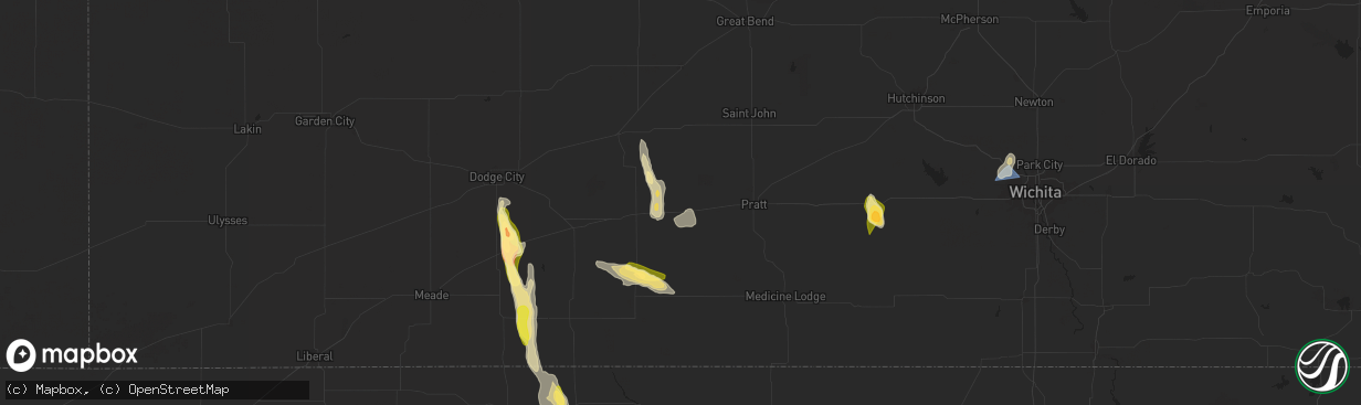 Hail map in Haviland, KS on September 1, 2025