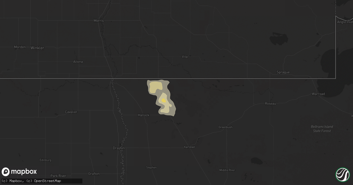 Hail map in Lancaster, MN on September 1, 2025