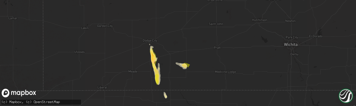 Hail map in Mullinville, KS on September 1, 2025