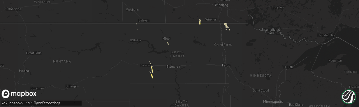 Hail map in North Dakota on September 1, 2025
