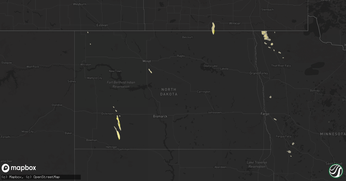 Hail map in North Dakota on September 1, 2025
