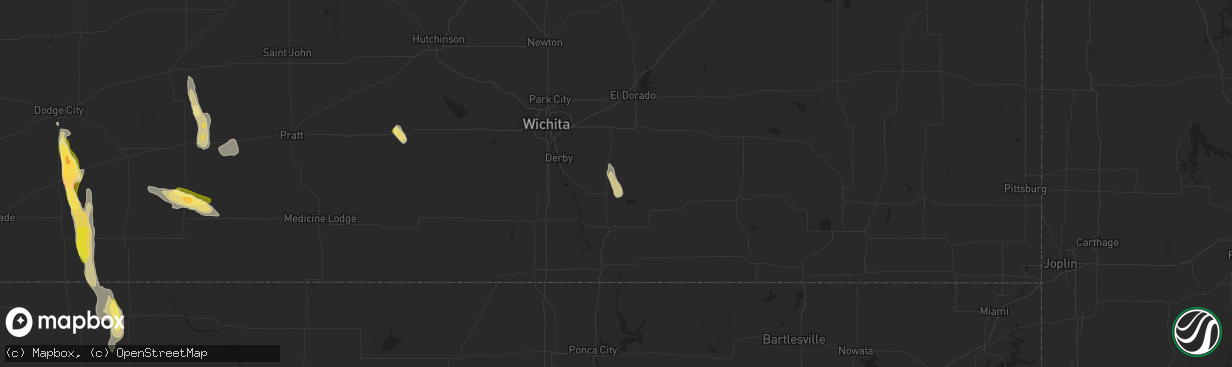 Hail map in Rock, KS on September 1, 2025