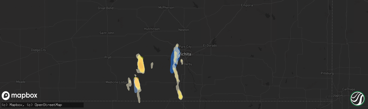 Hail map in Wichita, KS on September 1, 2025