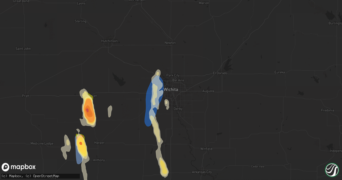 Hail map in Wichita, KS on September 1, 2025