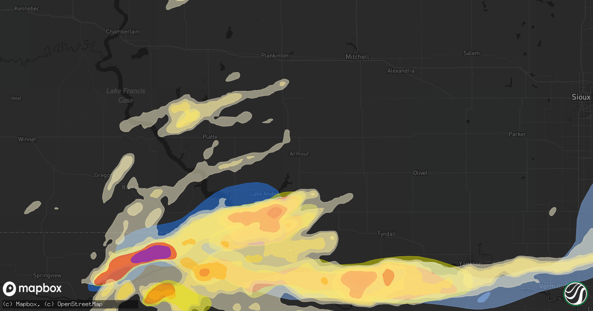 Hail map in Armour, SD on September 1, 2026
