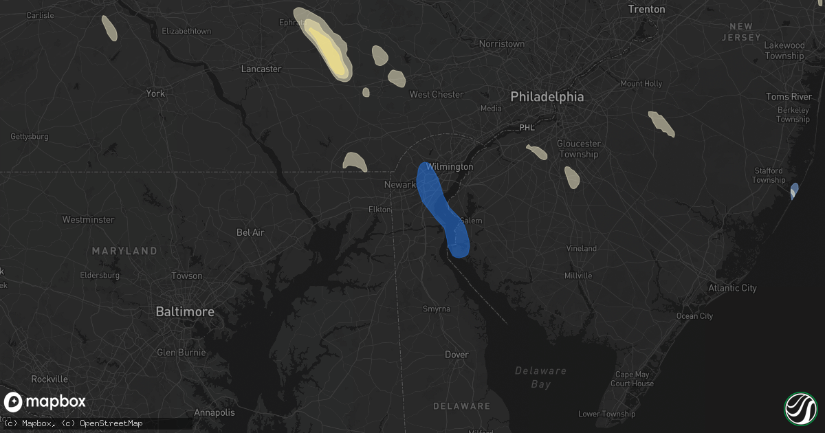 Hail map in Bear, DE on September 1, 2026
