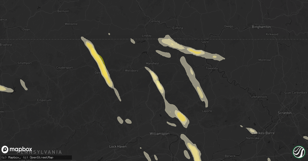 Hail map in Blossburg, PA on September 1, 2026