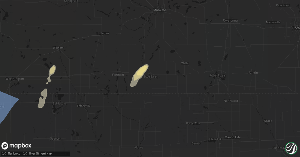 Hail map in Blue Earth, MN on September 1, 2026
