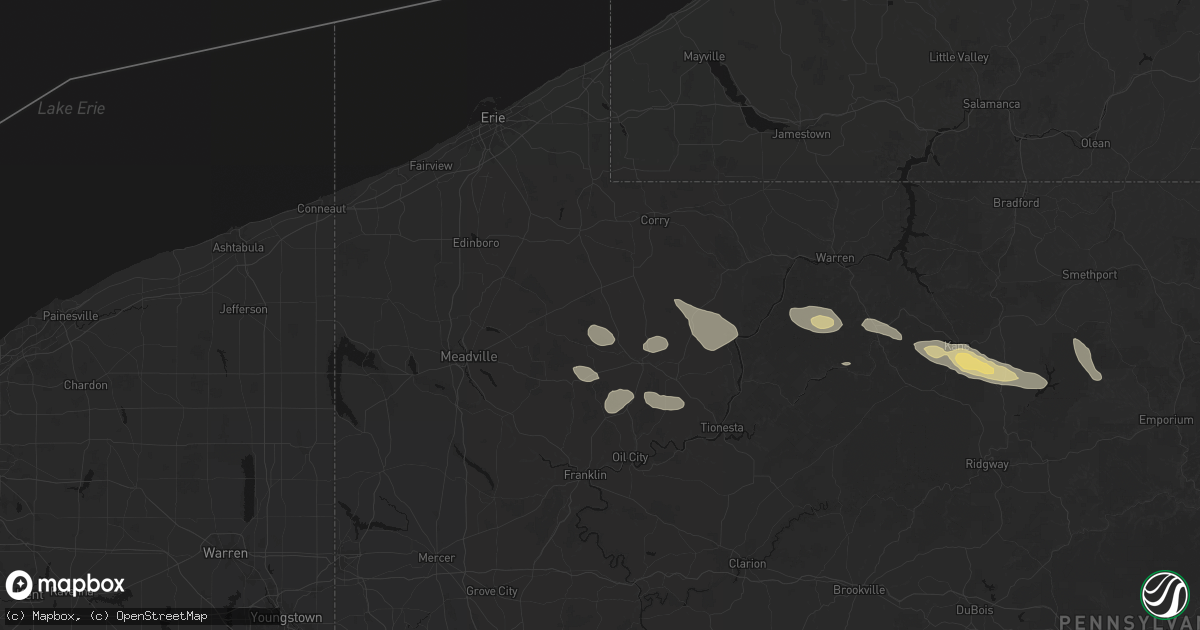 Hail map in Centerville, PA on September 1, 2026