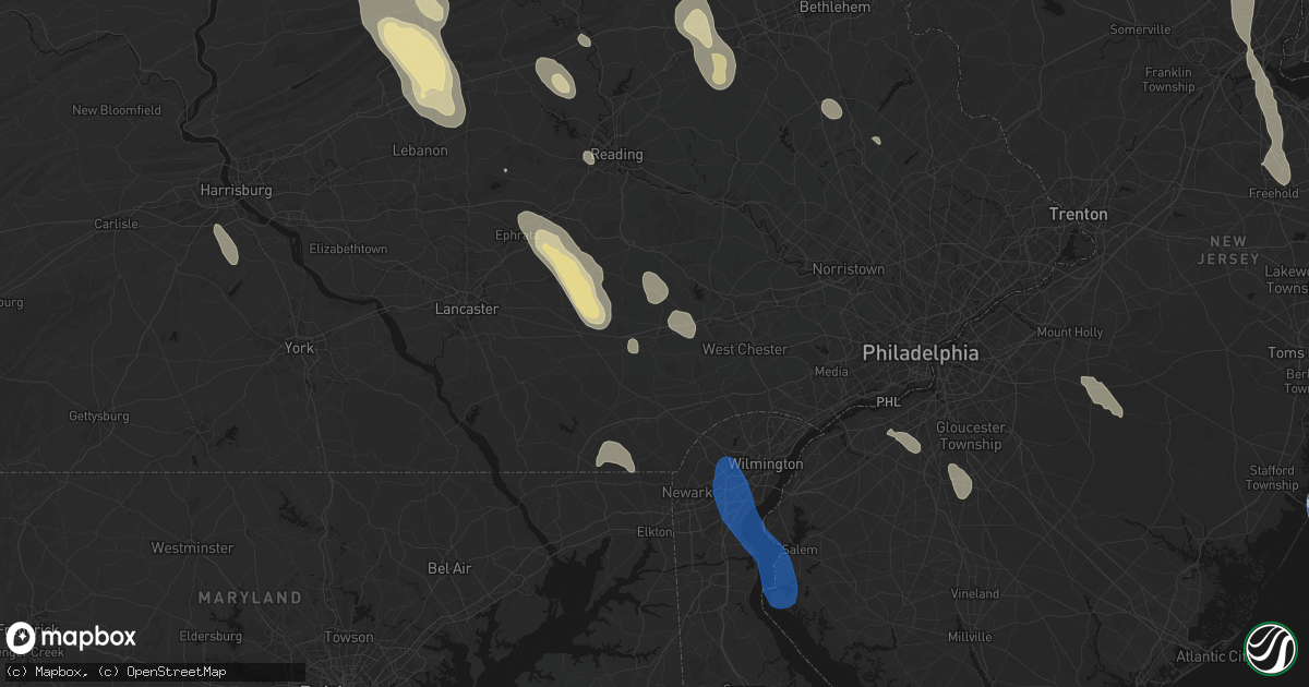 Hail map in Coatesville, PA on September 1, 2026