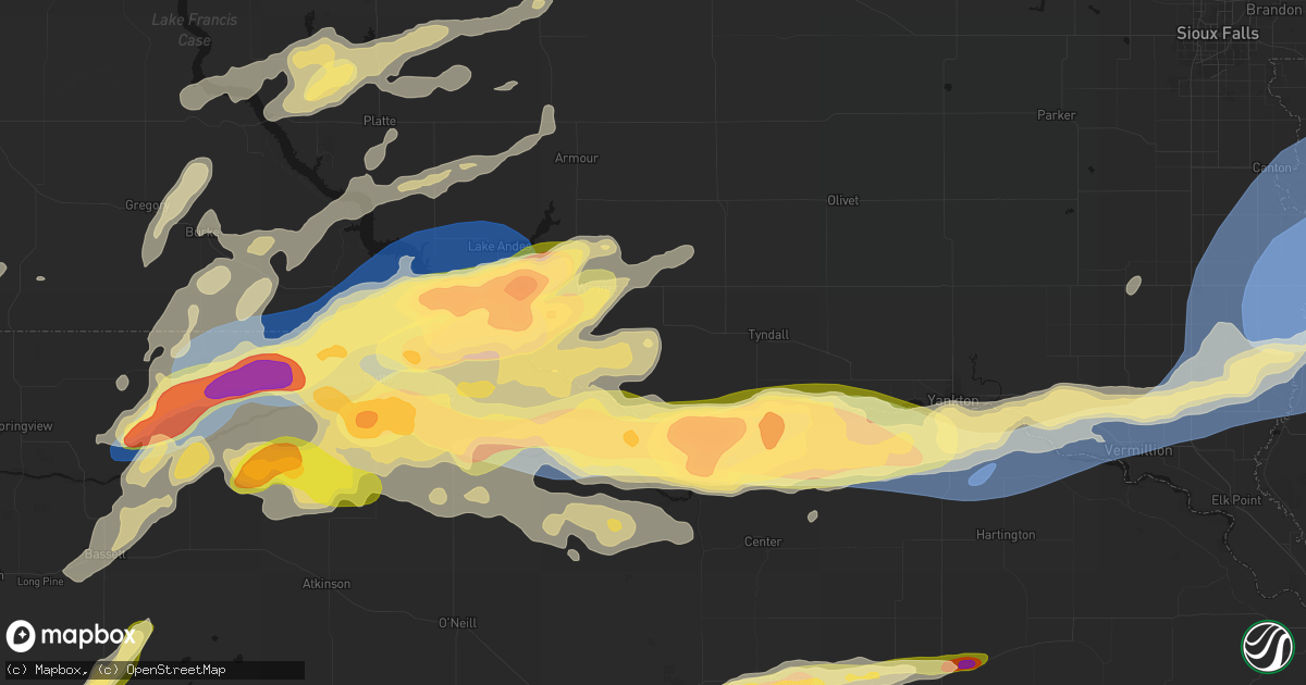 Hail map in Dante, SD on September 1, 2026