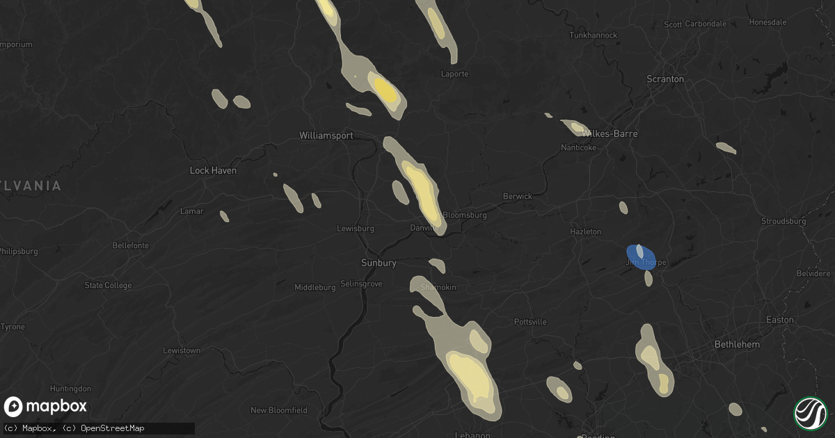 Hail map in Danville, PA on September 1, 2026