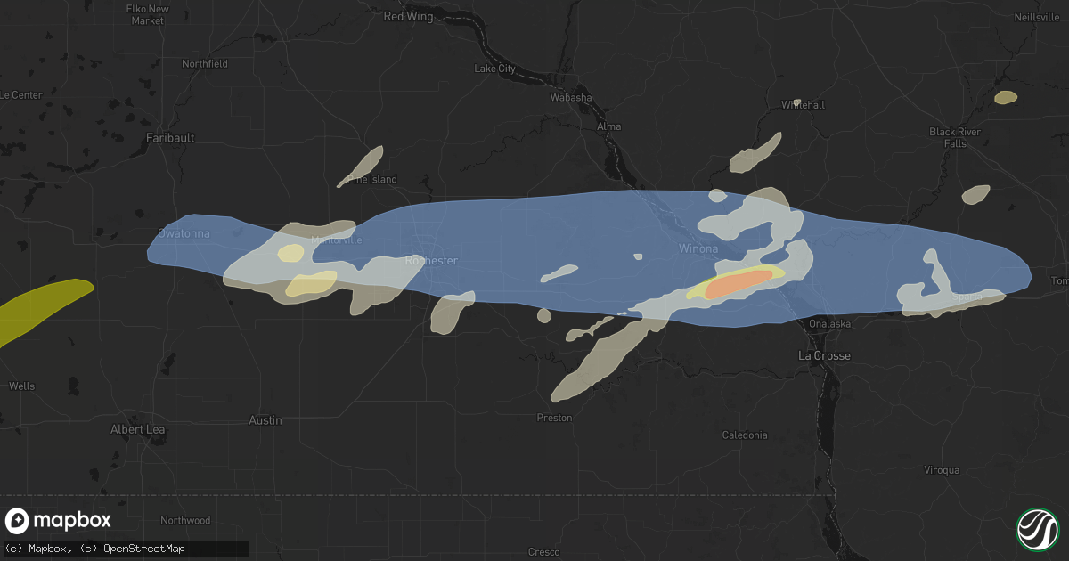 Hail map in Dover, MN on September 1, 2026
