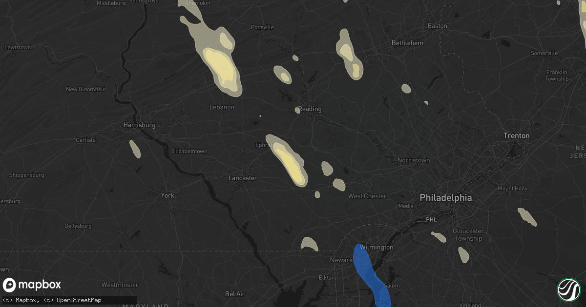 Hail map in East Earl, PA on September 1, 2026
