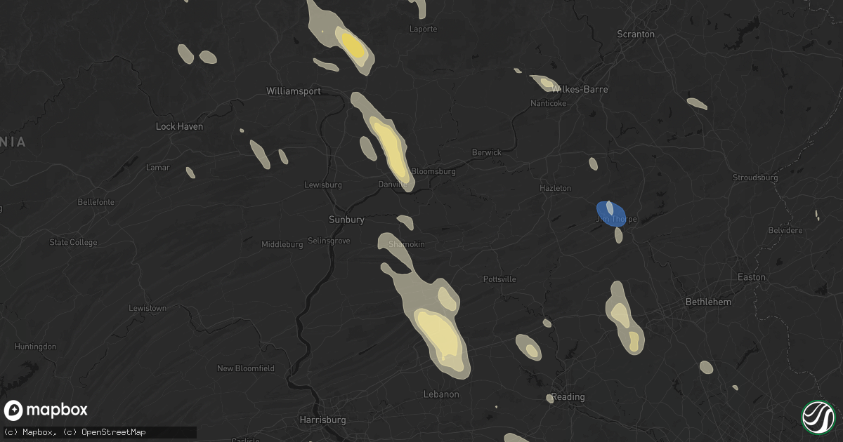 Hail map in Elysburg, PA on September 1, 2026