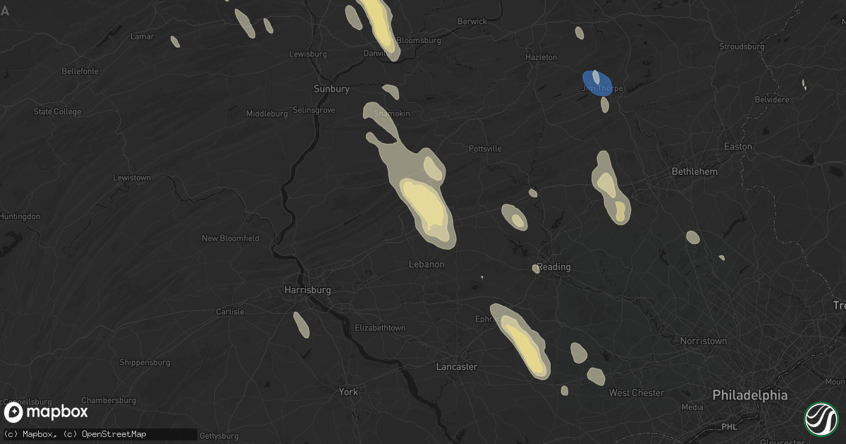 Hail map in Fredericksburg, PA on September 1, 2026