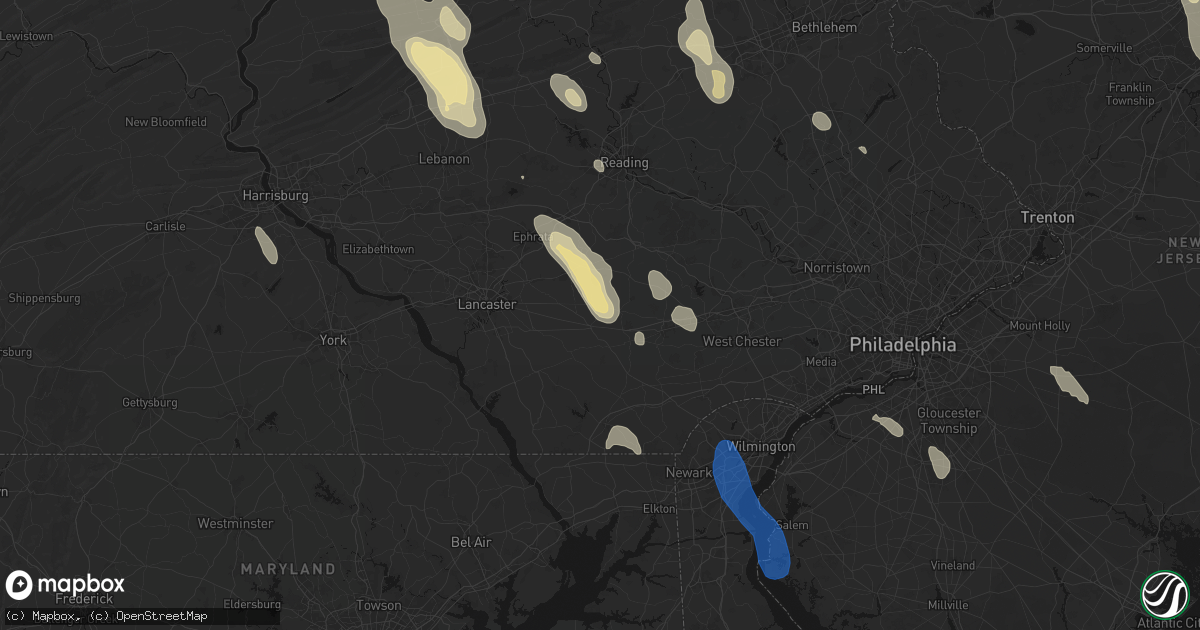 Hail map in Gap, PA on September 1, 2026