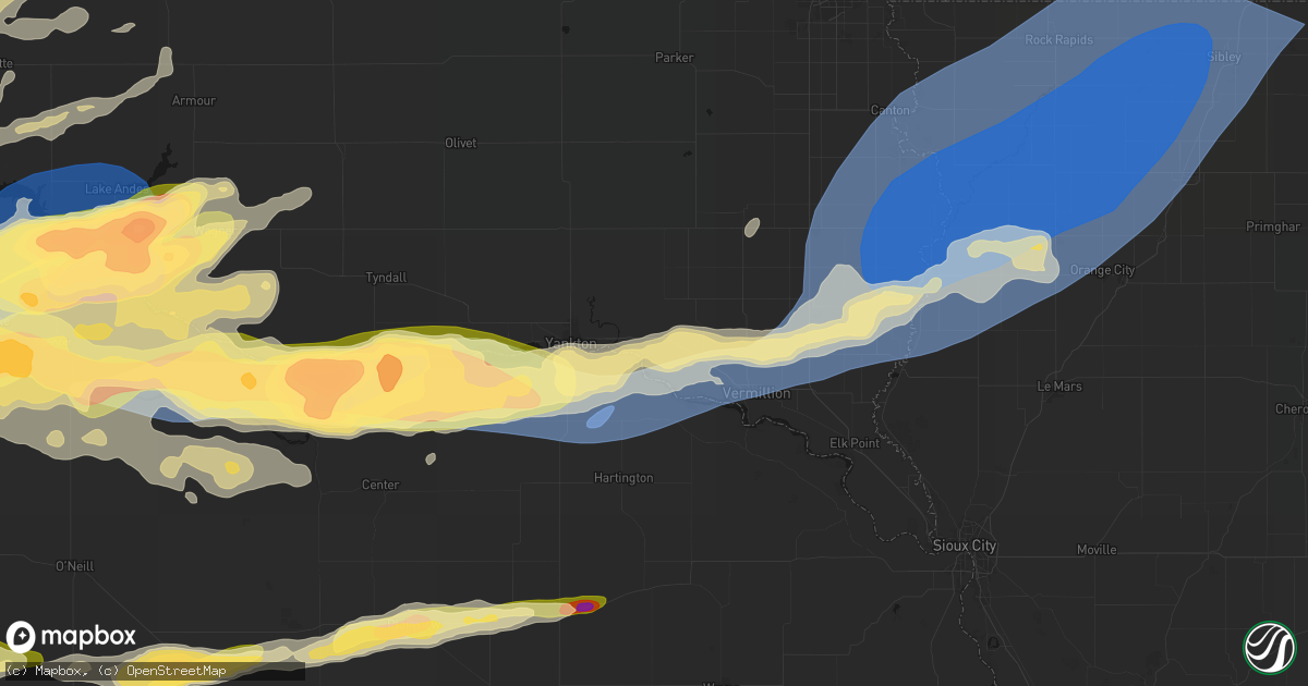 Hail map in Gayville, SD on September 1, 2026