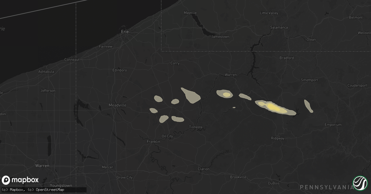 Hail map in Grand Valley, PA on September 1, 2026