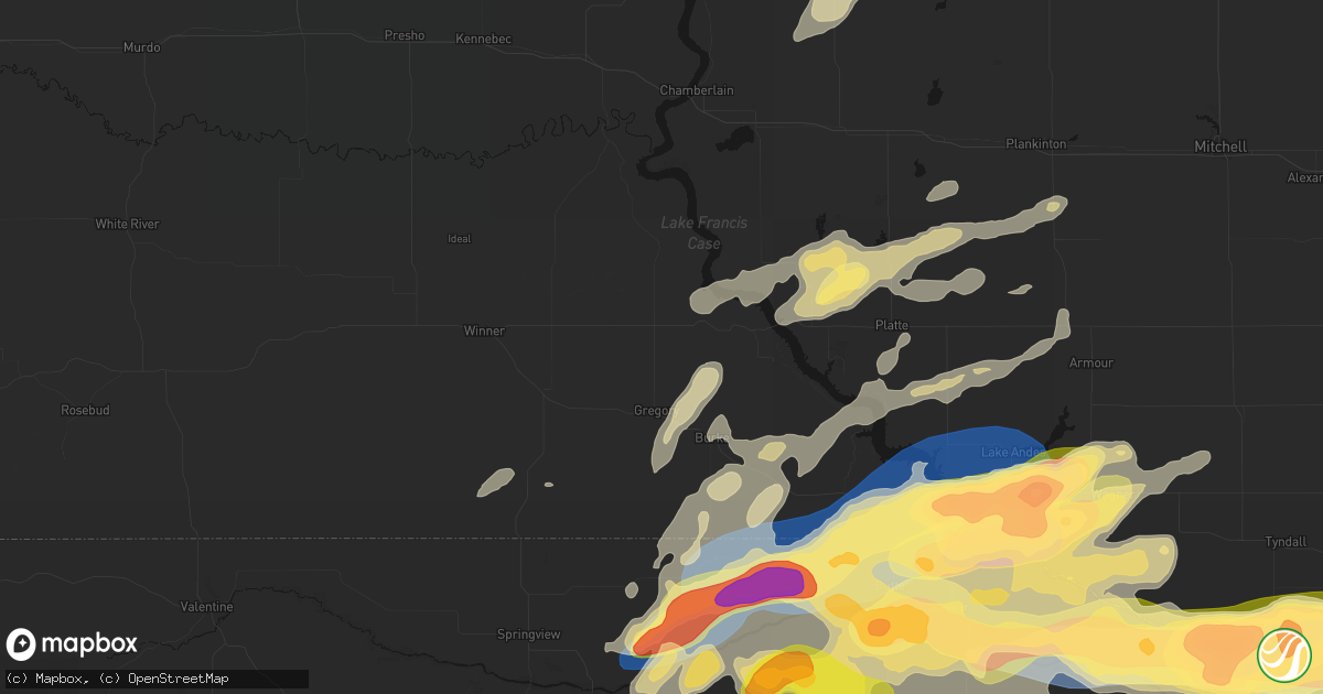 Hail map in Gregory, SD on September 1, 2026