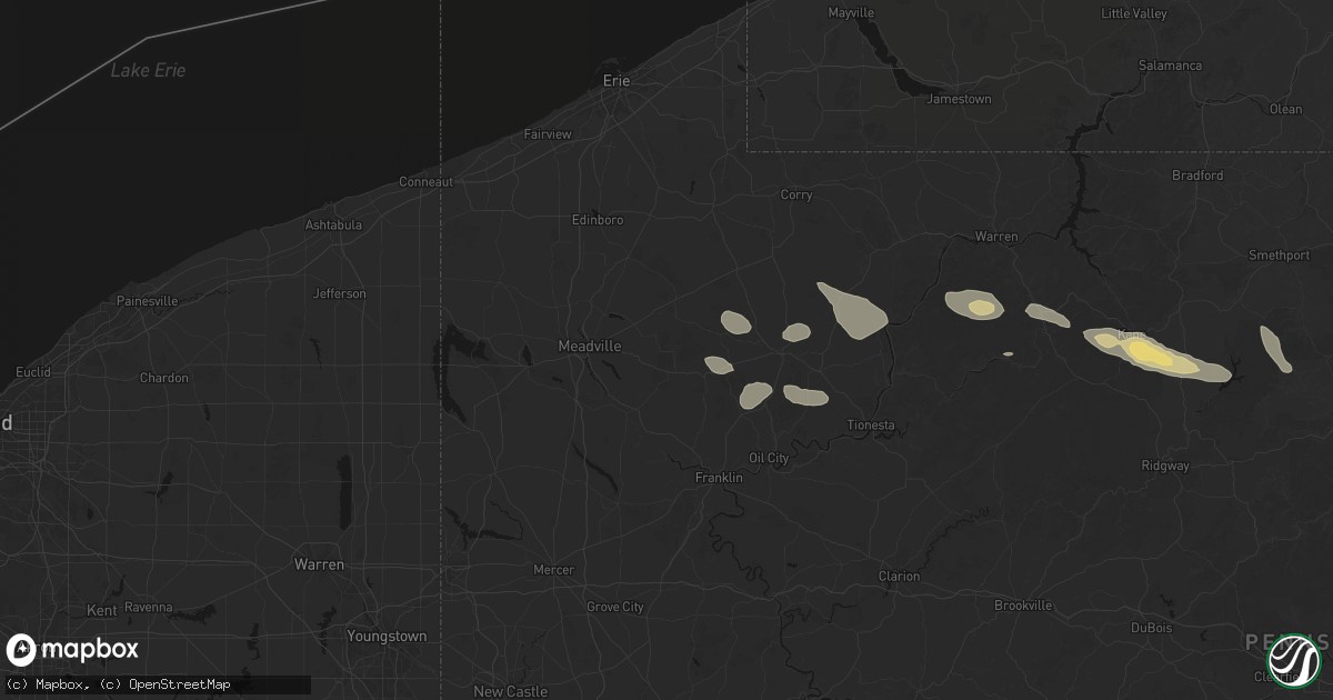 Hail map in Guys Mills, PA on September 1, 2026