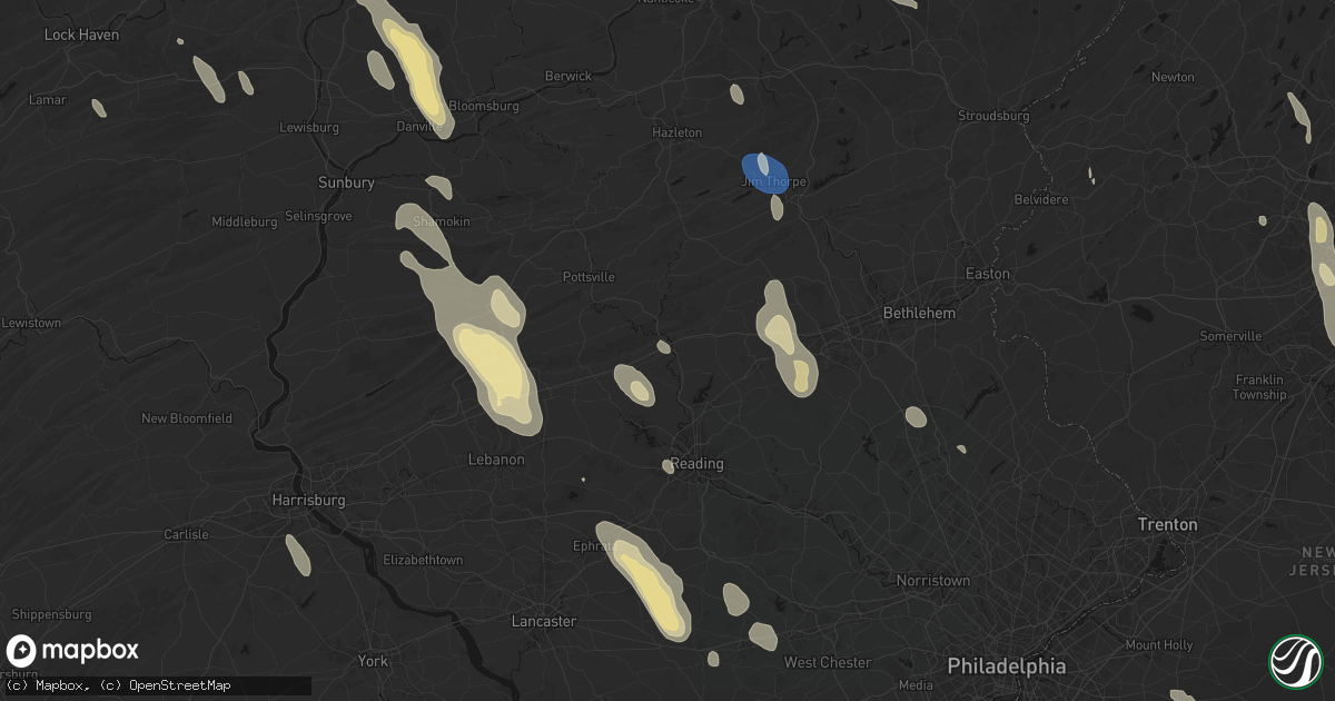 Hail map in Hamburg, PA on September 1, 2026