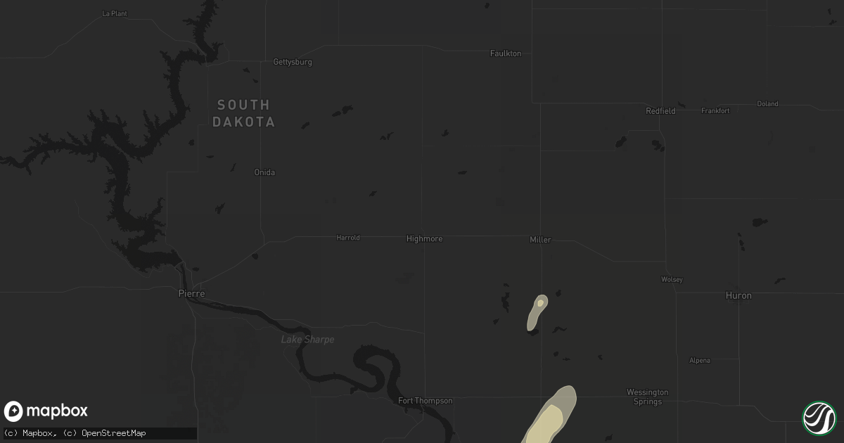 Hail map in Highmore, SD on September 1, 2026