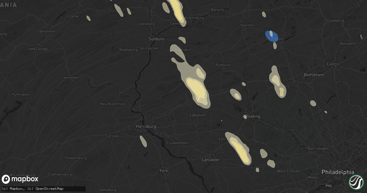Hail map in Jonestown, PA on September 1, 2026