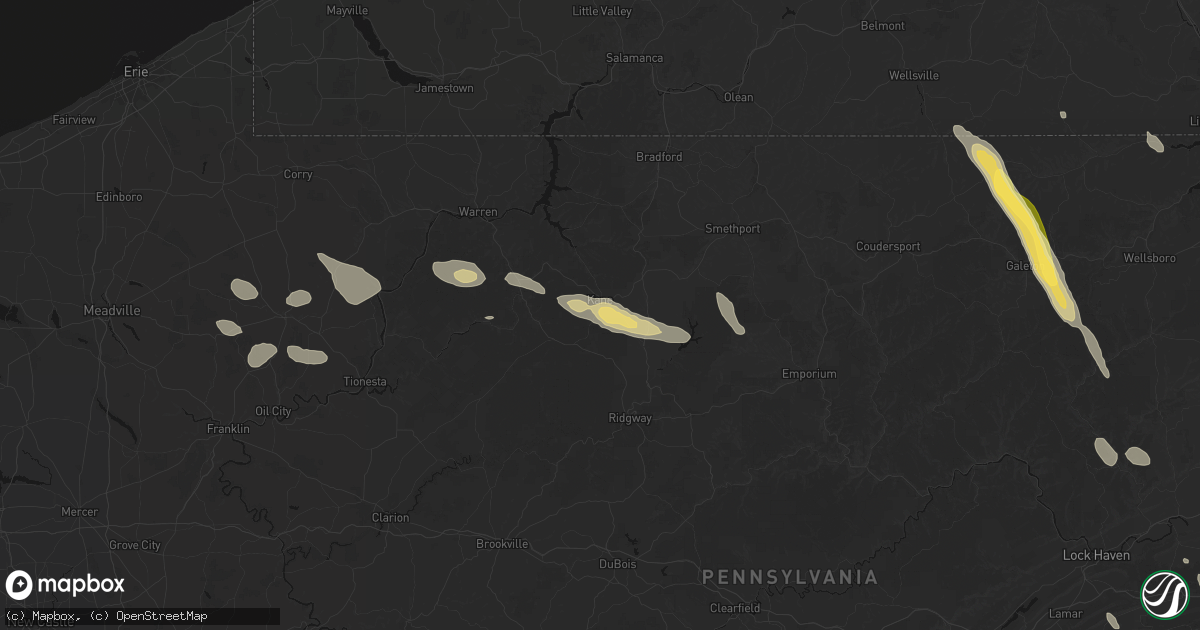 Hail map in Kane, PA on September 1, 2026