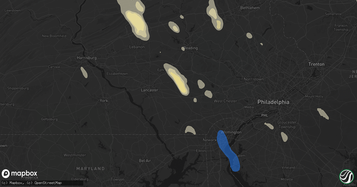 Hail map in Kinzers, PA on September 1, 2026