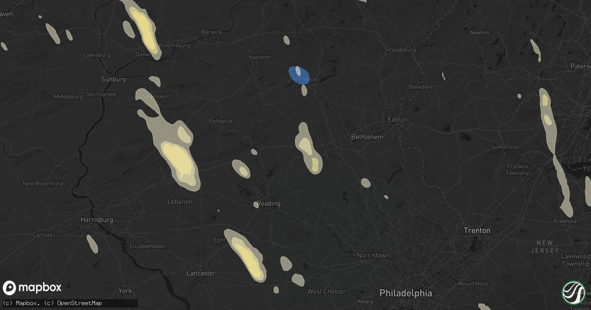 Hail map in Kutztown, PA on September 1, 2026