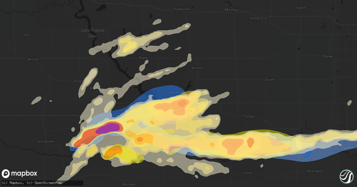 Hail map in Lake Andes, SD on September 1, 2026