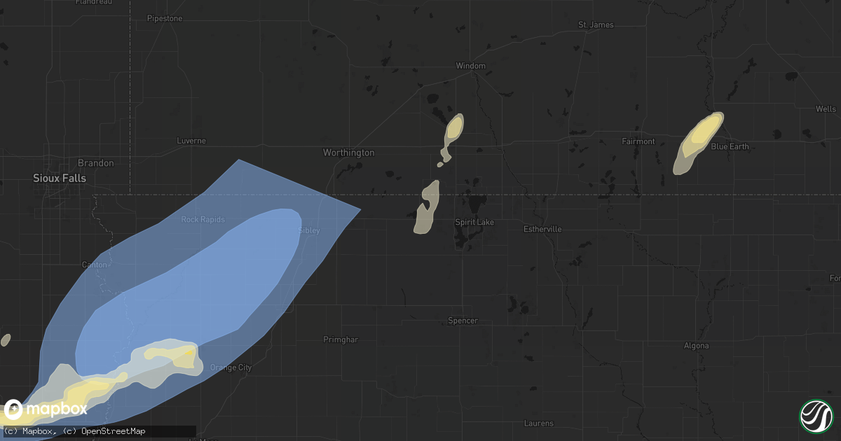 Hail map in Lake Park, IA on September 1, 2026