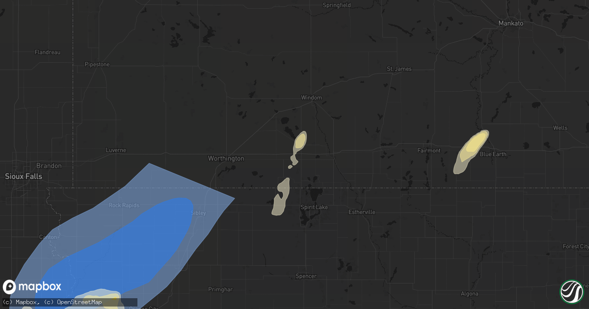 Hail map in Lakefield, MN on September 1, 2026