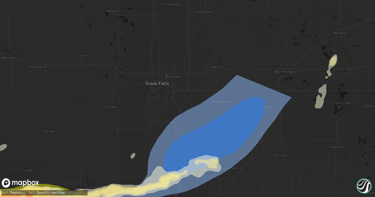 Hail map in Larchwood, IA on September 1, 2026
