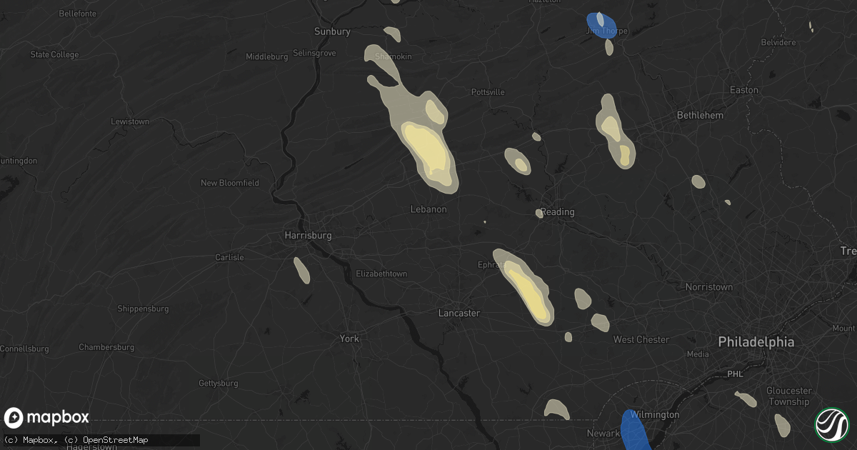 Hail map in Lebanon, PA on September 1, 2026