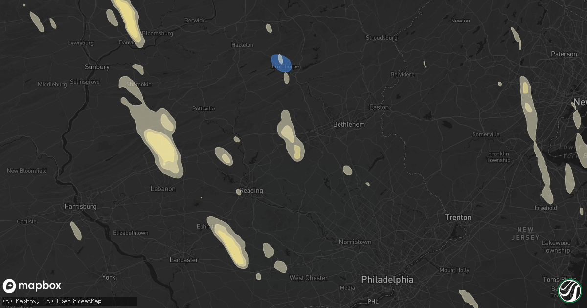 Hail map in Mertztown, PA on September 1, 2026