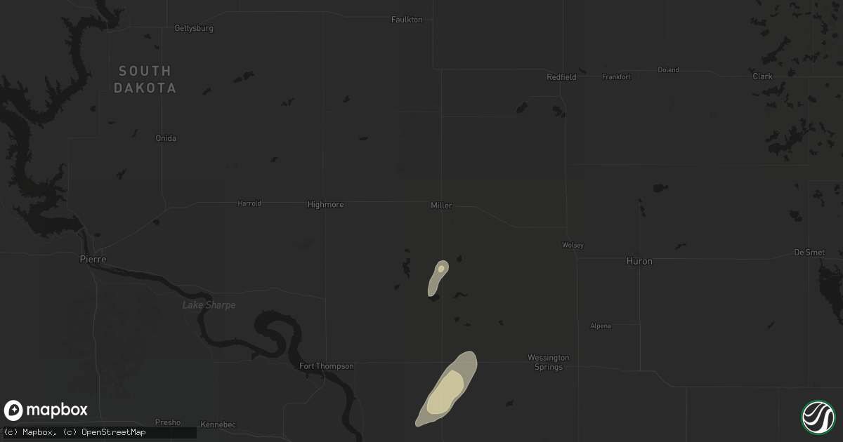 Hail map in Miller, SD on September 1, 2026
