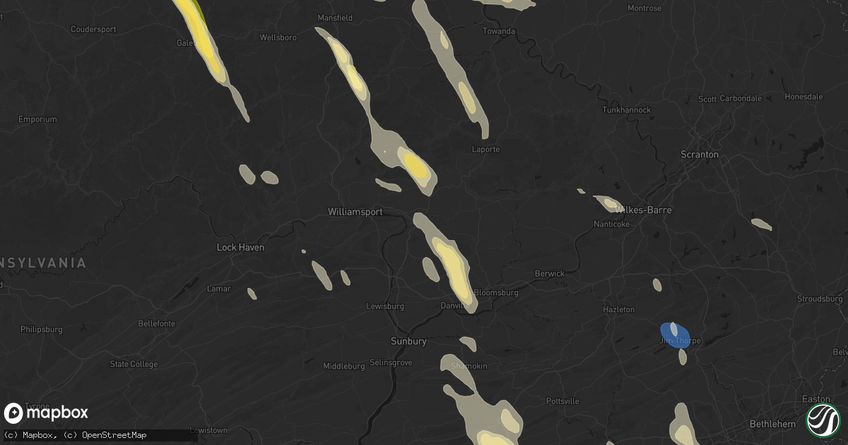 Hail map in Muncy, PA on September 1, 2026
