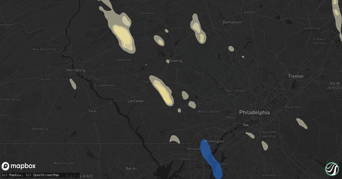 Hail map in Narvon, PA on September 1, 2026