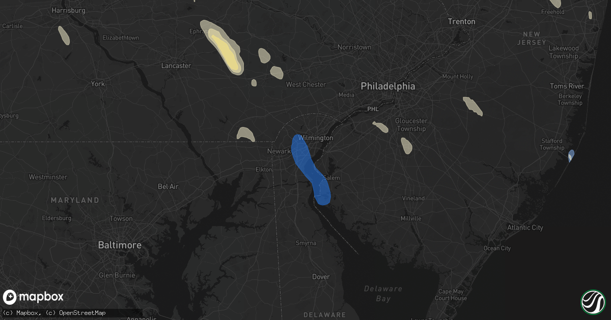 Hail map in New Castle, DE on September 1, 2026