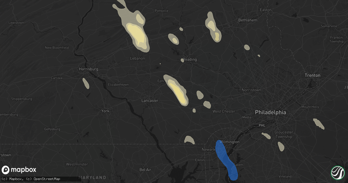 Hail map in New Holland, PA on September 1, 2026