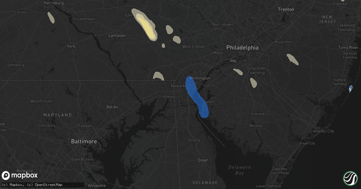 Hail map in Newark, DE on September 1, 2026