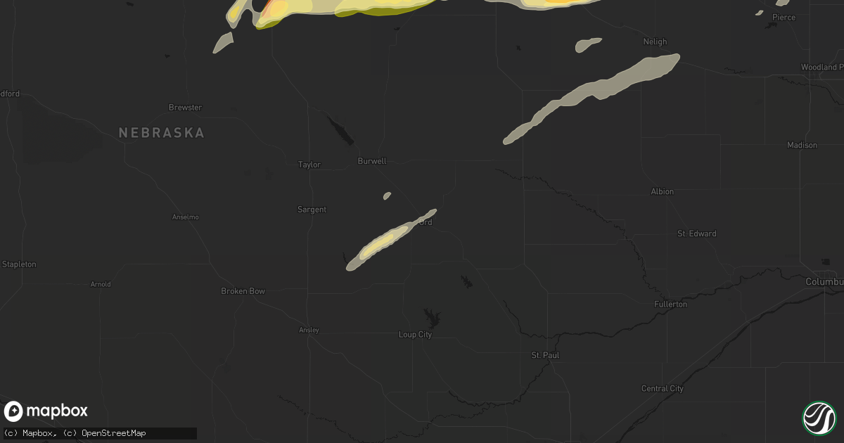Hail map in Ord, NE on September 1, 2026