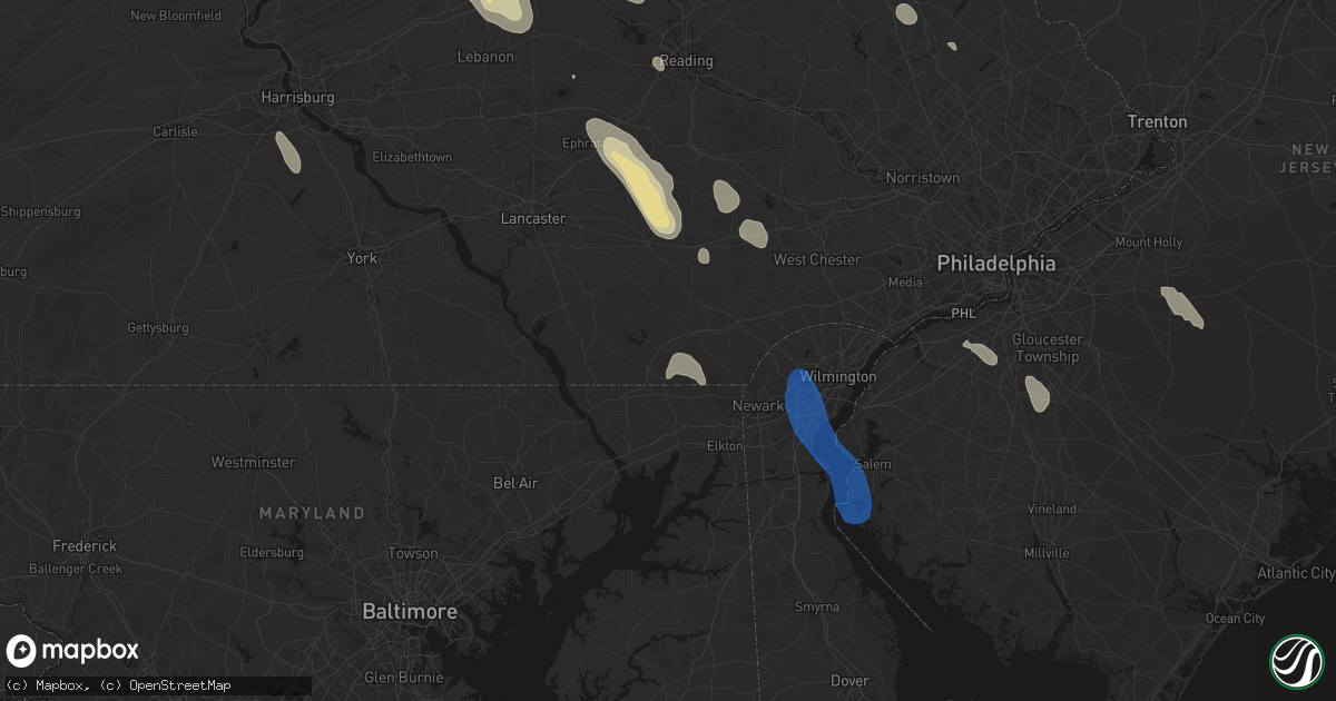 Hail map in Oxford, PA on September 1, 2026