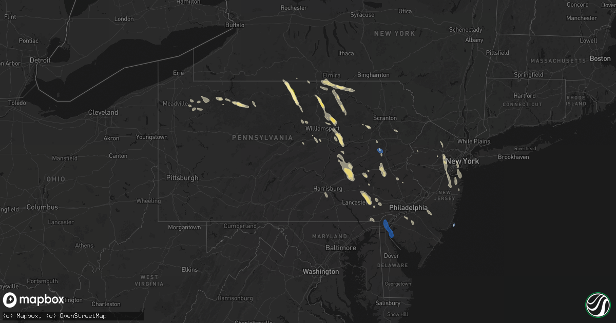 Hail map in Pennsylvania on September 1, 2026