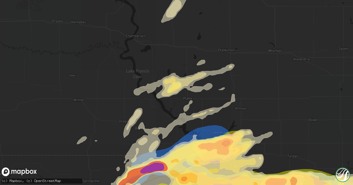 Hail map in Platte, SD on September 1, 2026