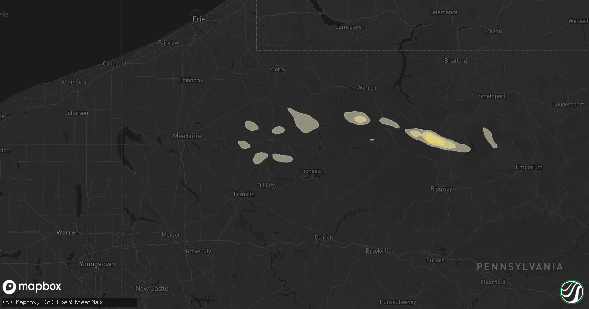 Hail map in Pleasantville, PA on September 1, 2026